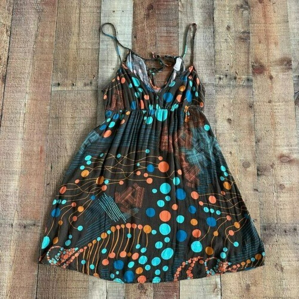 Quiksilver Women's Sleeveless Cami Mini Dress in Brown Blue Orange Polka Dots